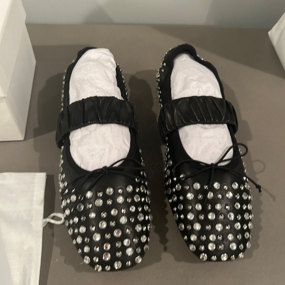 NWT BIMBA y Lola STUDDED BLACK LEATHER BALLERINA Ballet Flats size 39 - Picture 9 of 12